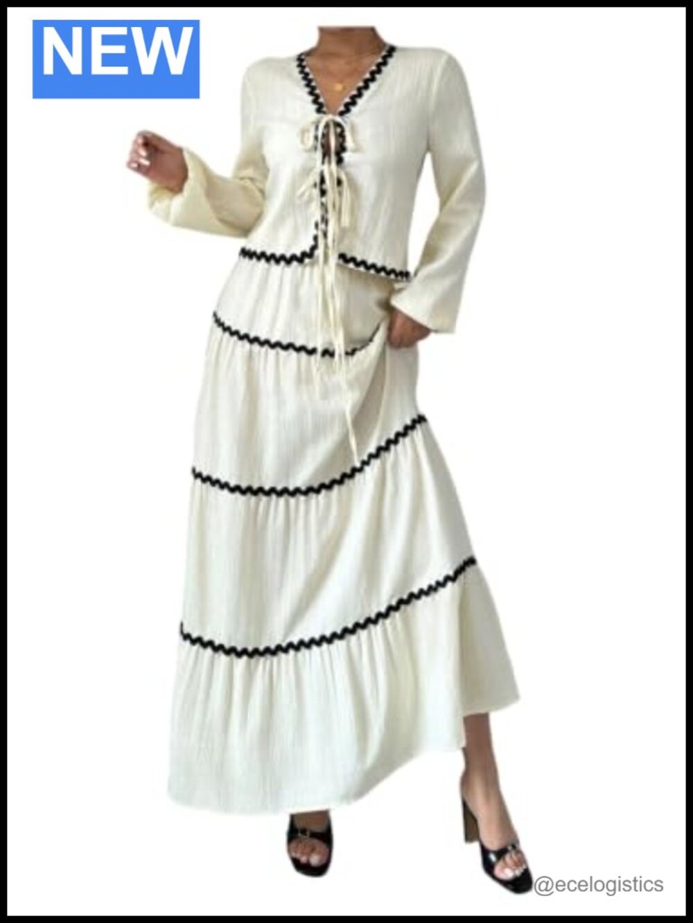 Two Piece Skirt Set Tie Front Crop Top Tiered Maxi Skirt Vacation